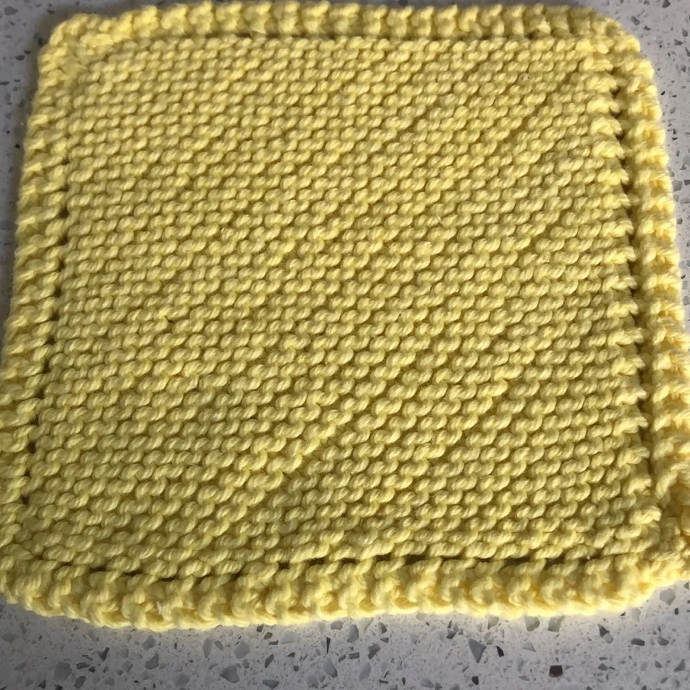 4 vintage crocheted 2 dollies 2 pot holders pink, yellow & blue
